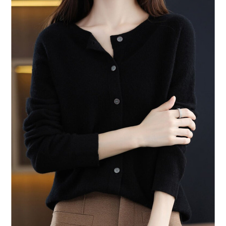 Merino Wool & Cashmere Cardigan for Women - Elegant O-Neck Winter Knit 6
