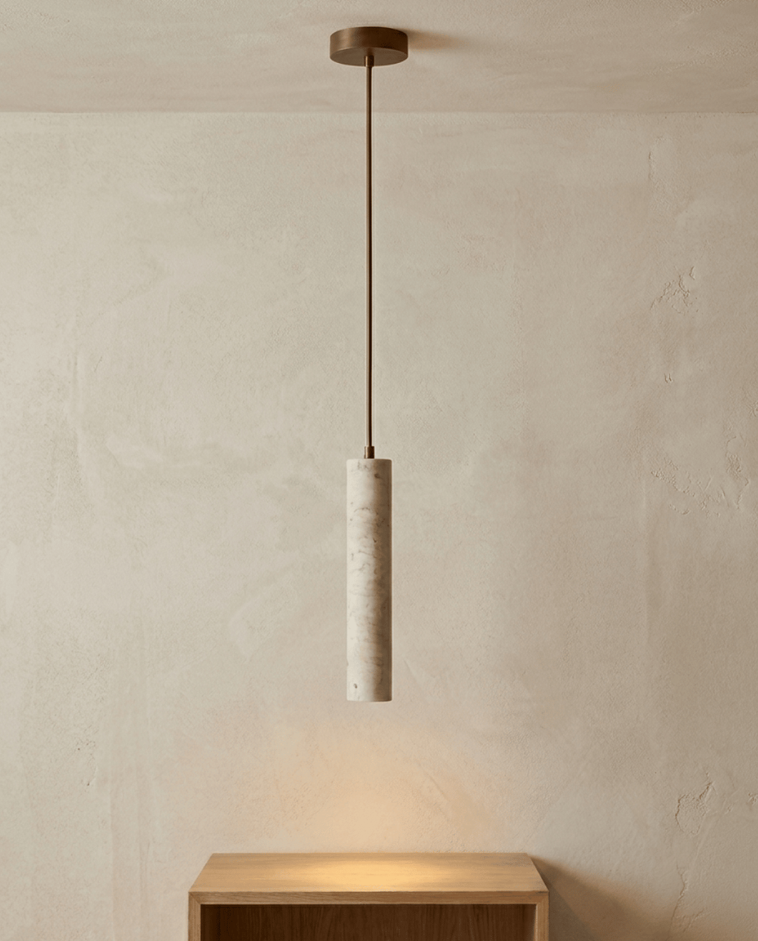 Yellow Travertine Pendant Lamp, Wabi-Sabi Cylinder Design 7
