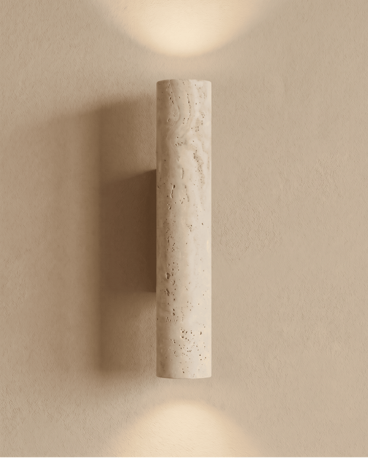 Natural Travertine Stone and Solid Wood Wall Sconce 7