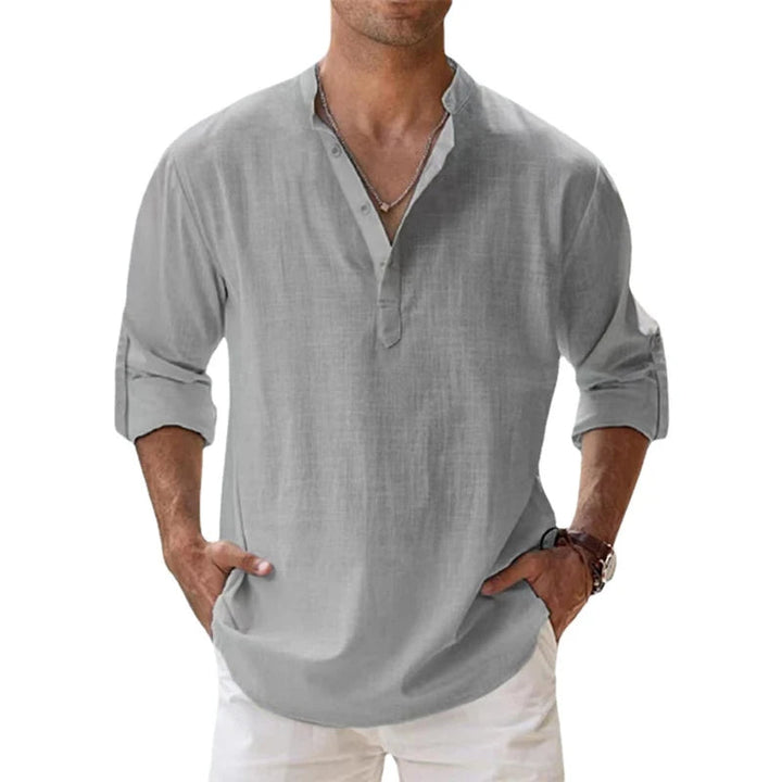 Men's Linen Henley Shirt, Relaxed Fit Button Neck Summer Top 6