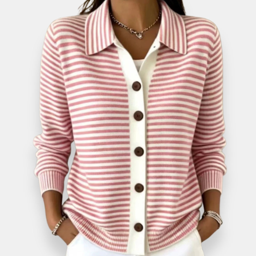 Striped Button Cardigan with Ribbed Cuffs 4