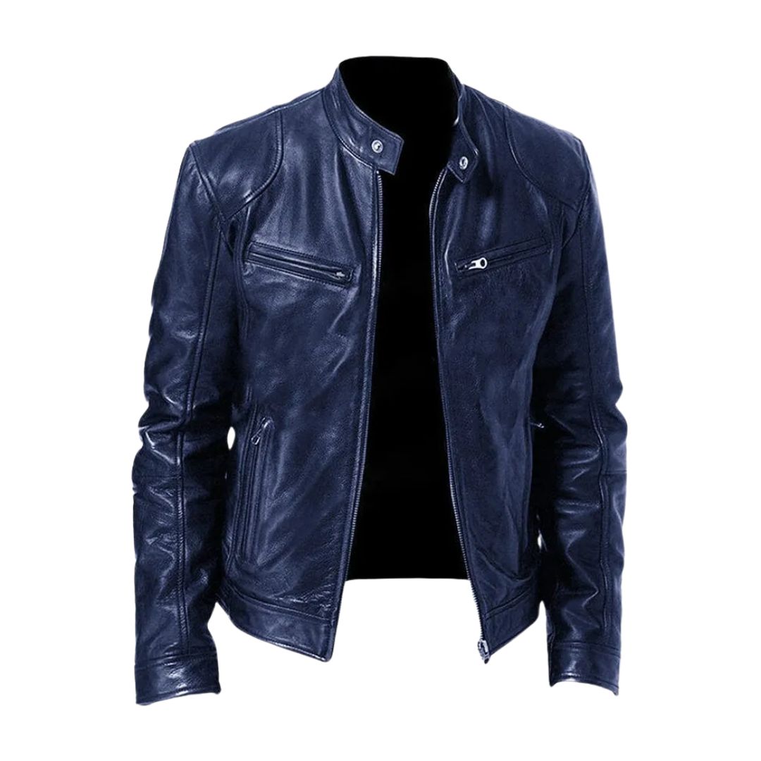 Classic Leather Jacket with Stand Collar for Men 5