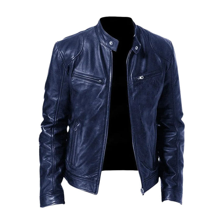 Classic Leather Jacket with Stand Collar for Men 5