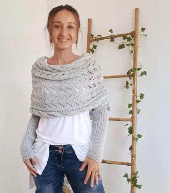 Double Sleeve Wrap Scarf - Cozy Knit Shawl with Built-In Sleeves 15