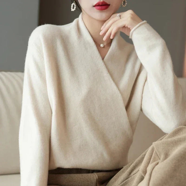 Women's Elegant Cashmere Wrap Front Sweater 2