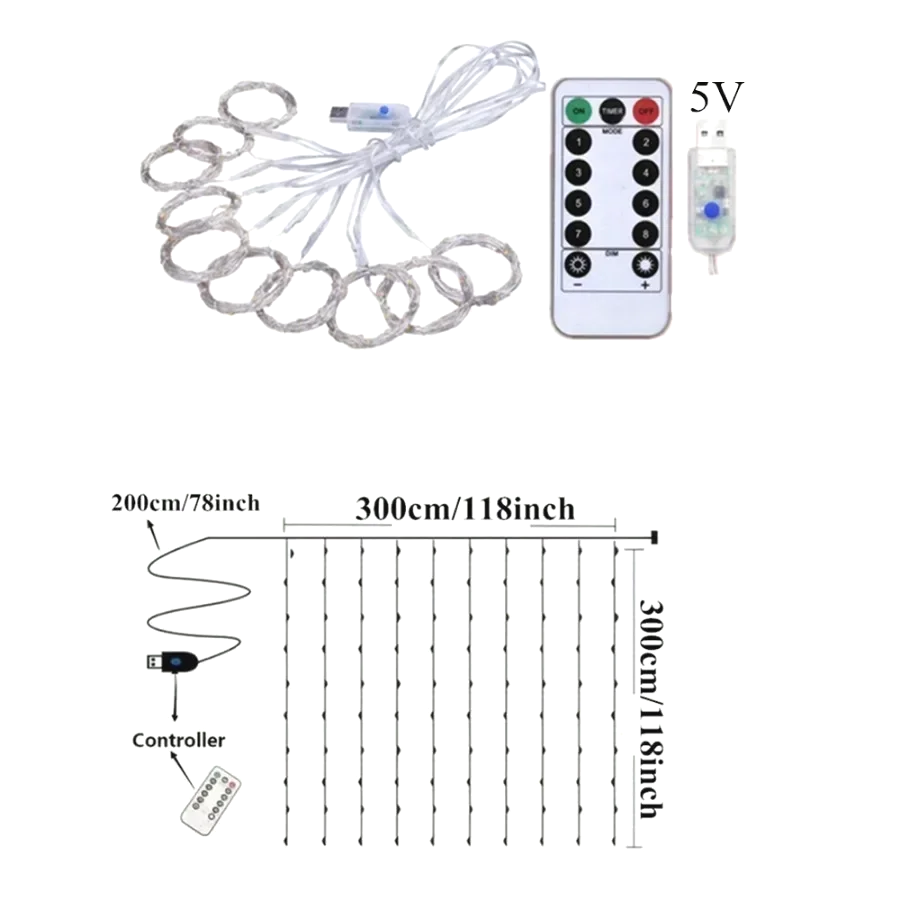 USB LED Curtain String Lights with Remote Control 2