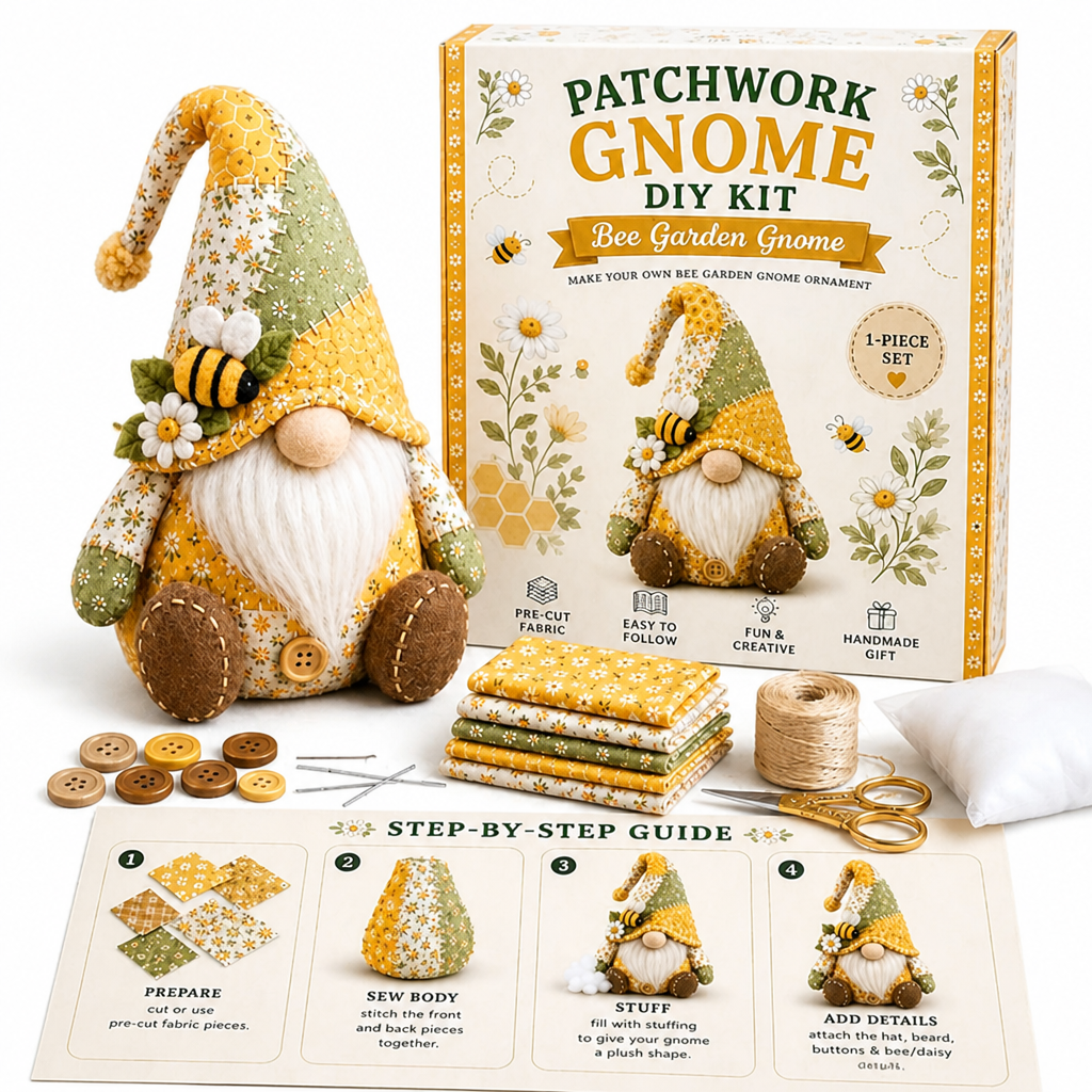 DIY Patchwork Gnome Sewing Kit for Beginners with Pre-Cut Fabric 6
