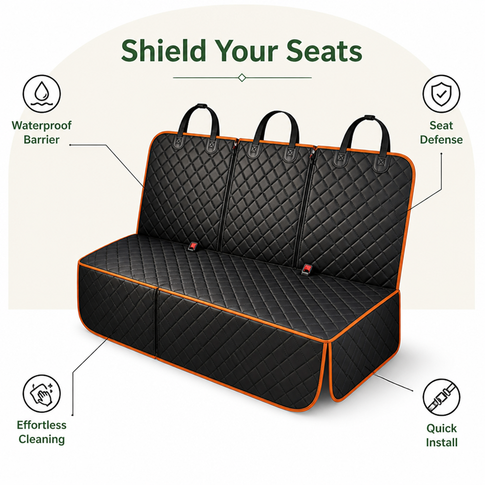 Quilted Hammock-Style Rear Seat Cover for Dogs, Waterproof & Non-Slip 2