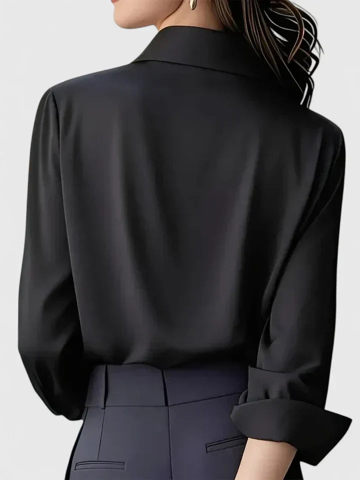 Women's Satin Long Sleeve Blouse - Polished Office Shirt 5