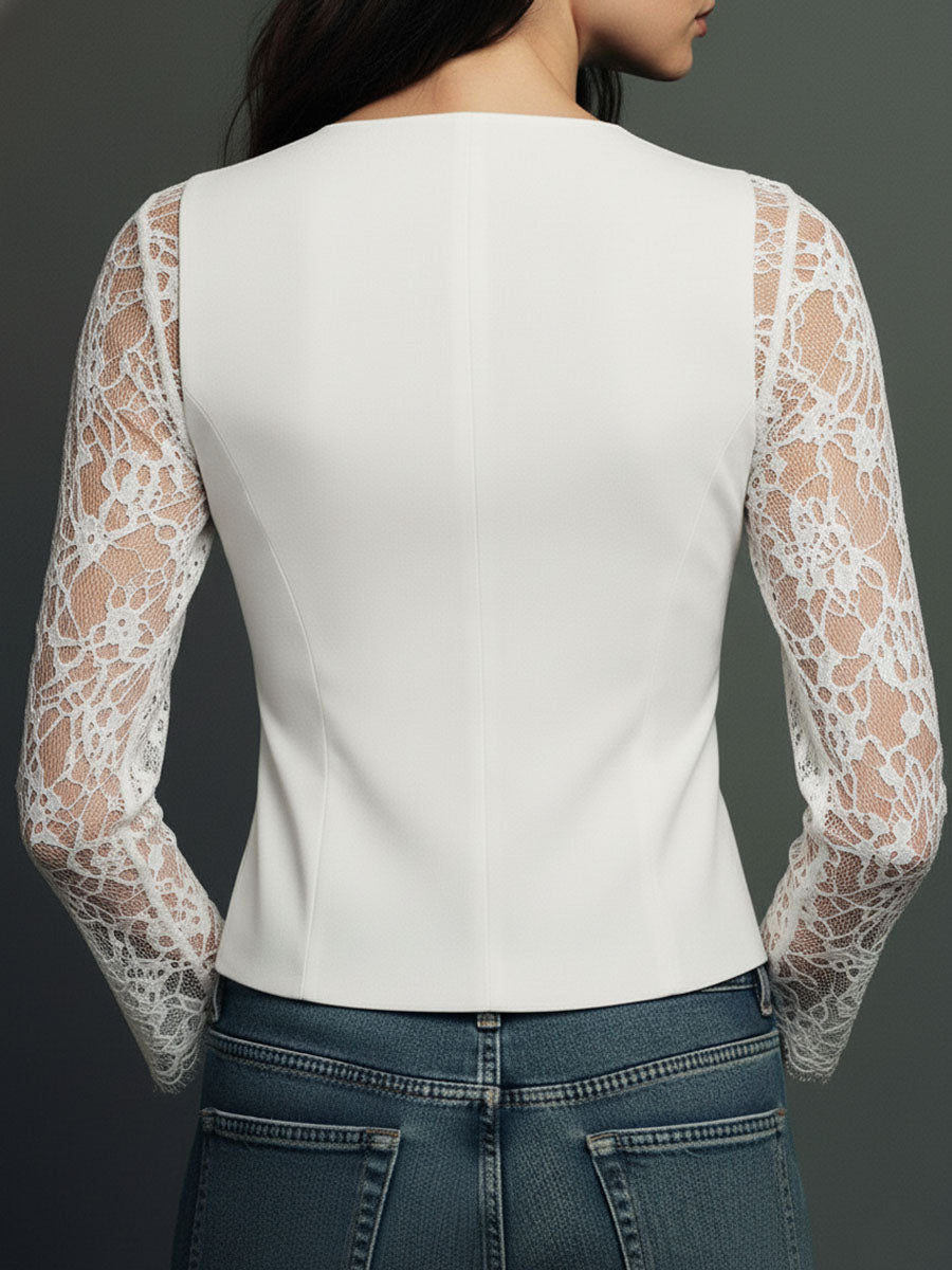 Black Blazer with Sheer Sleeves, Structured Layering Jacket 13