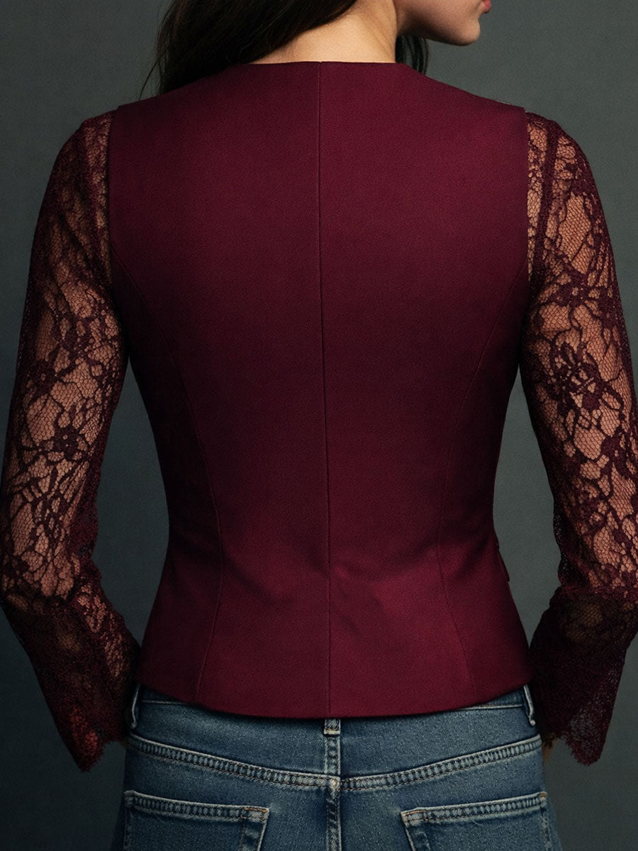 Black Blazer with Sheer Sleeves, Structured Layering Jacket 14