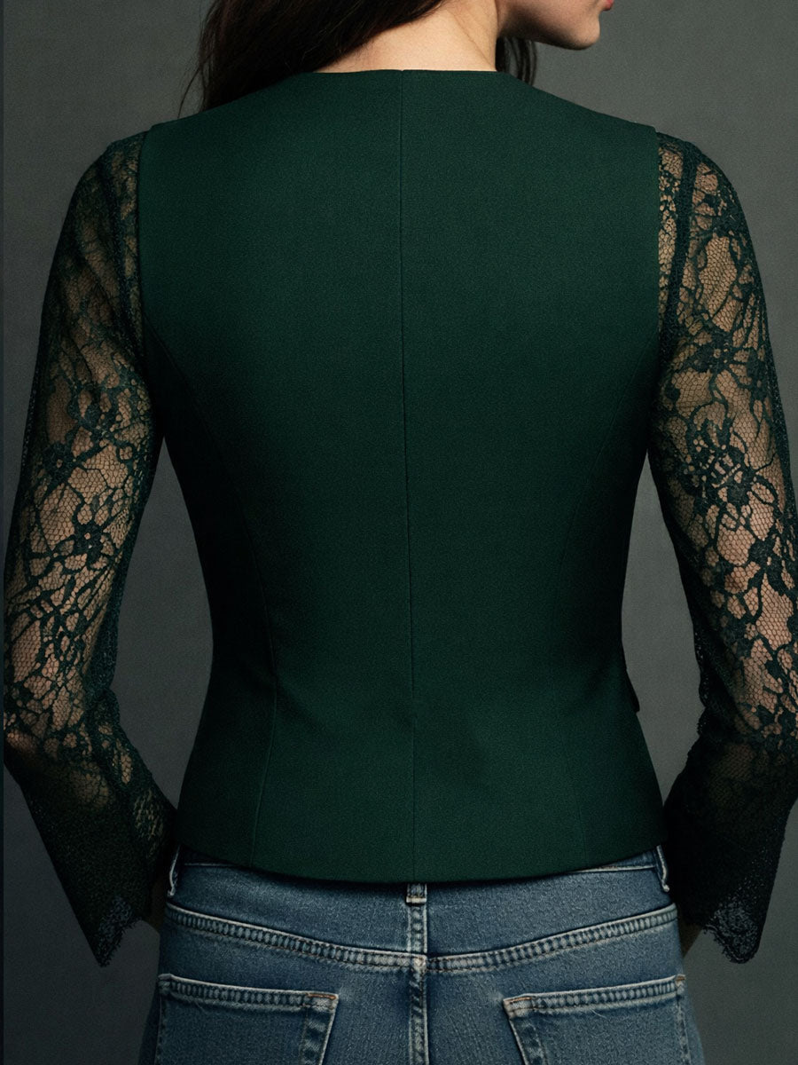 Black Blazer with Sheer Sleeves, Structured Layering Jacket 15