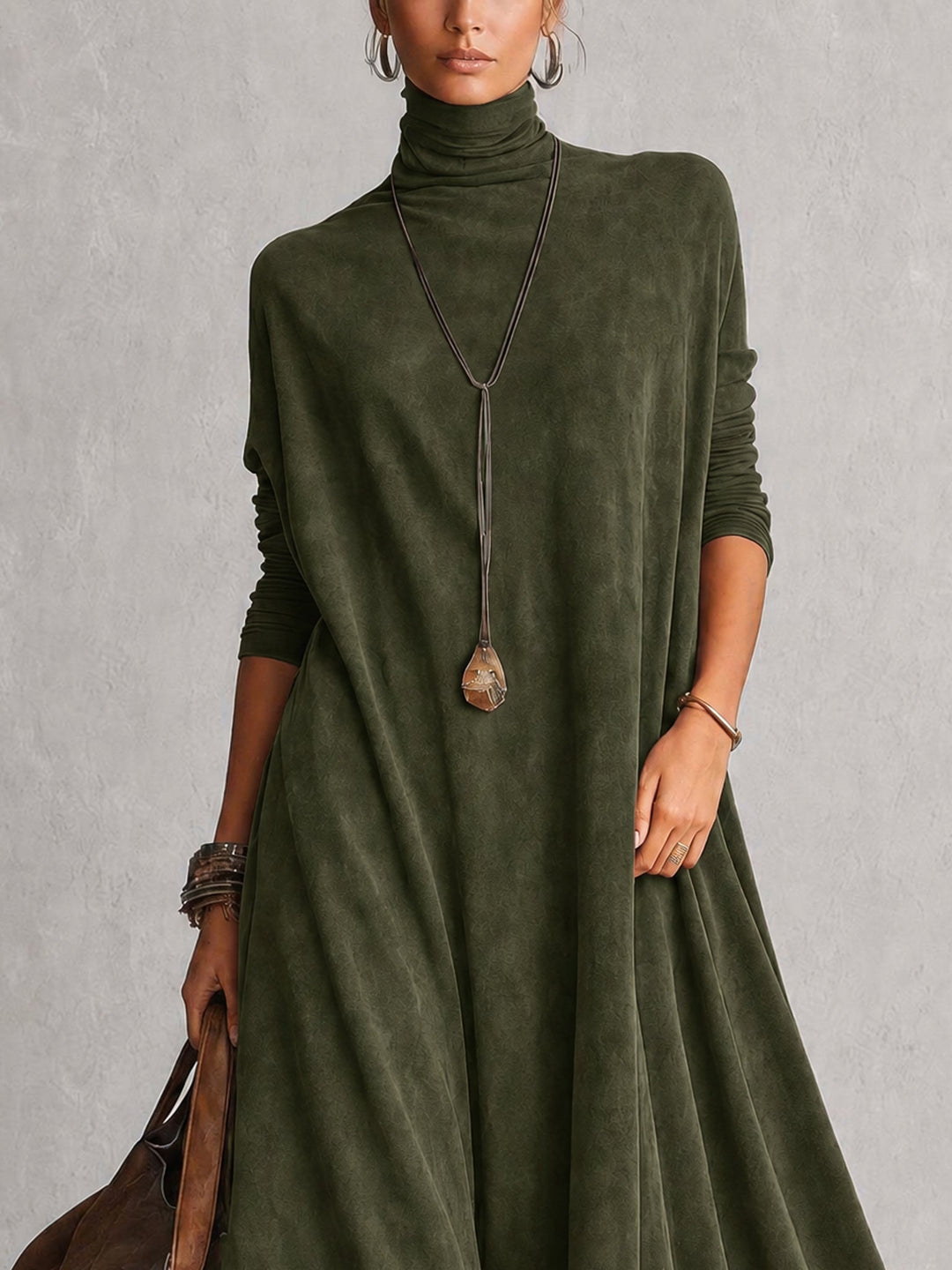 Long Faux Suede Dress with Contrast Lace Hem 15