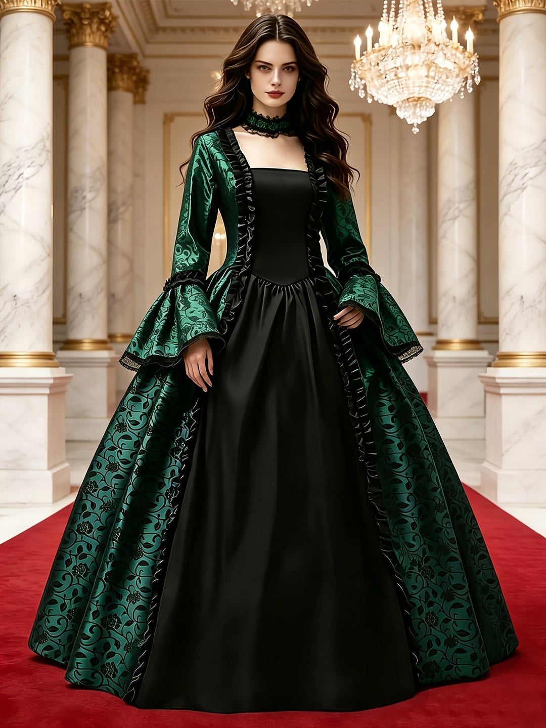 Women's Gothic Vampire Halloween Costume Dress with Flared Sleeves 6