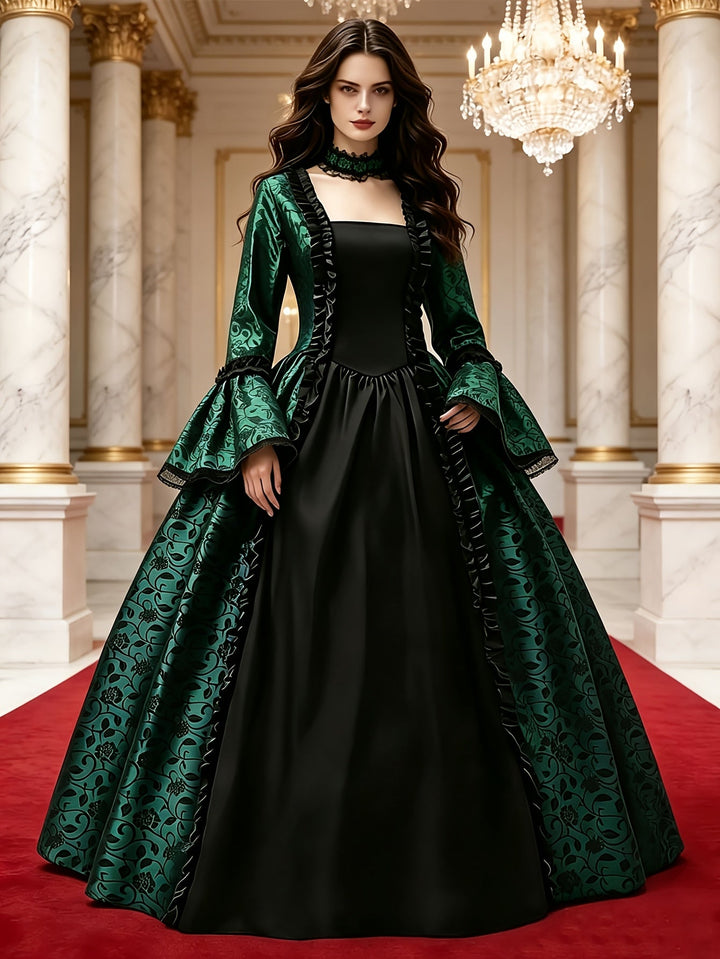 Women's Gothic Vampire Halloween Costume Dress with Flared Sleeves 6