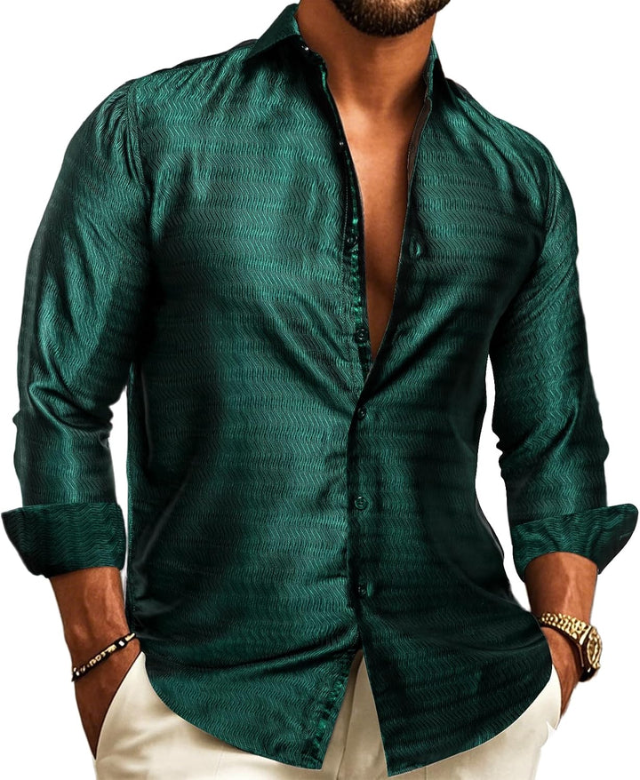 Men's Paisley Jacquard Shirt – Long-Sleeve Style for Weddings & Evening Wear 13