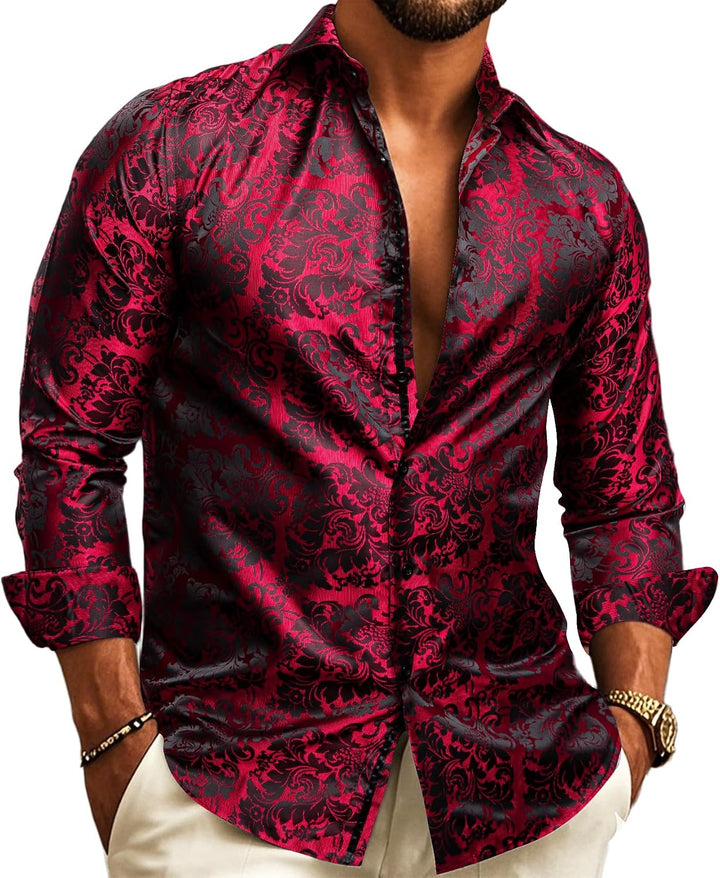 Men's Paisley Jacquard Shirt – Long-Sleeve Style for Weddings & Evening Wear 6
