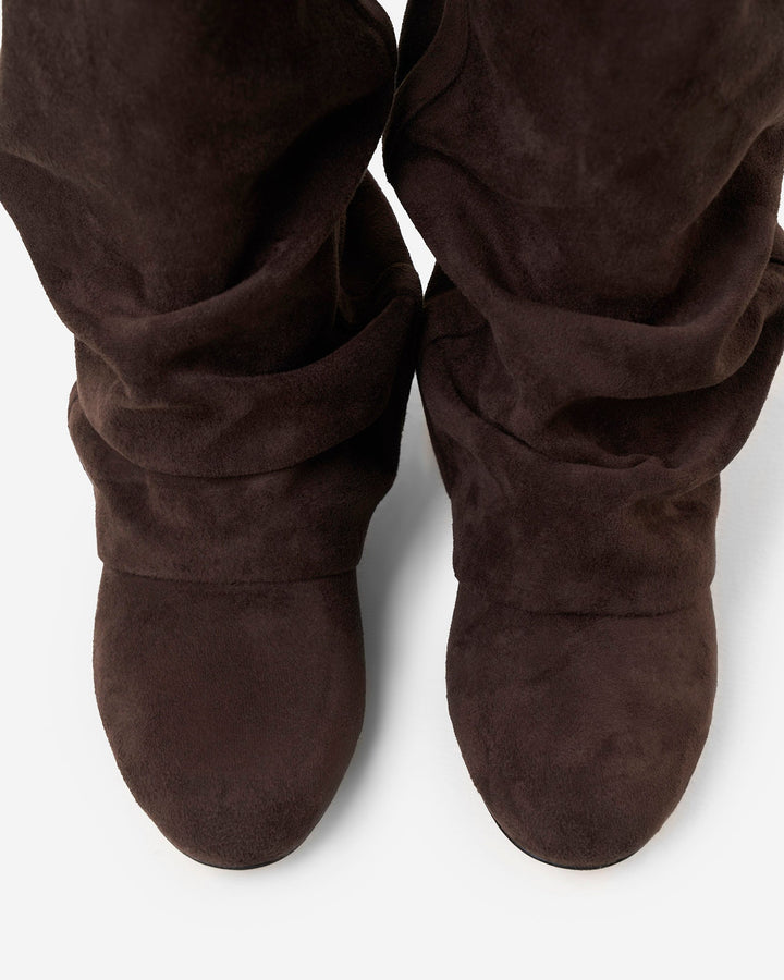 Women's Slouchy Knee-High Boots with Hidden Heel, Rounded Toe, Dark Chocolate 5