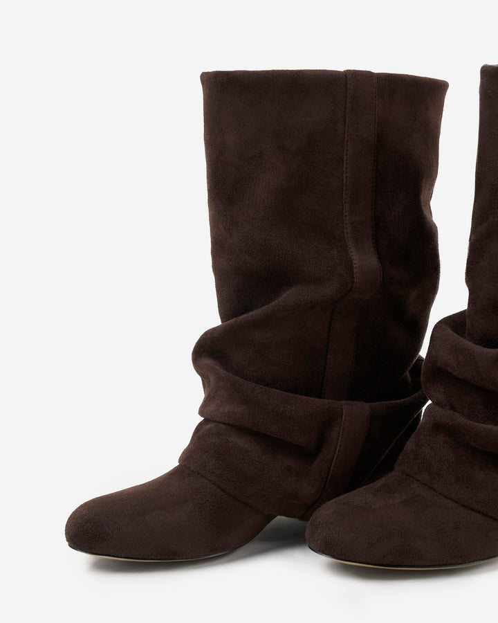 Women's Slouchy Knee-High Boots with Hidden Heel, Rounded Toe, Dark Chocolate 6