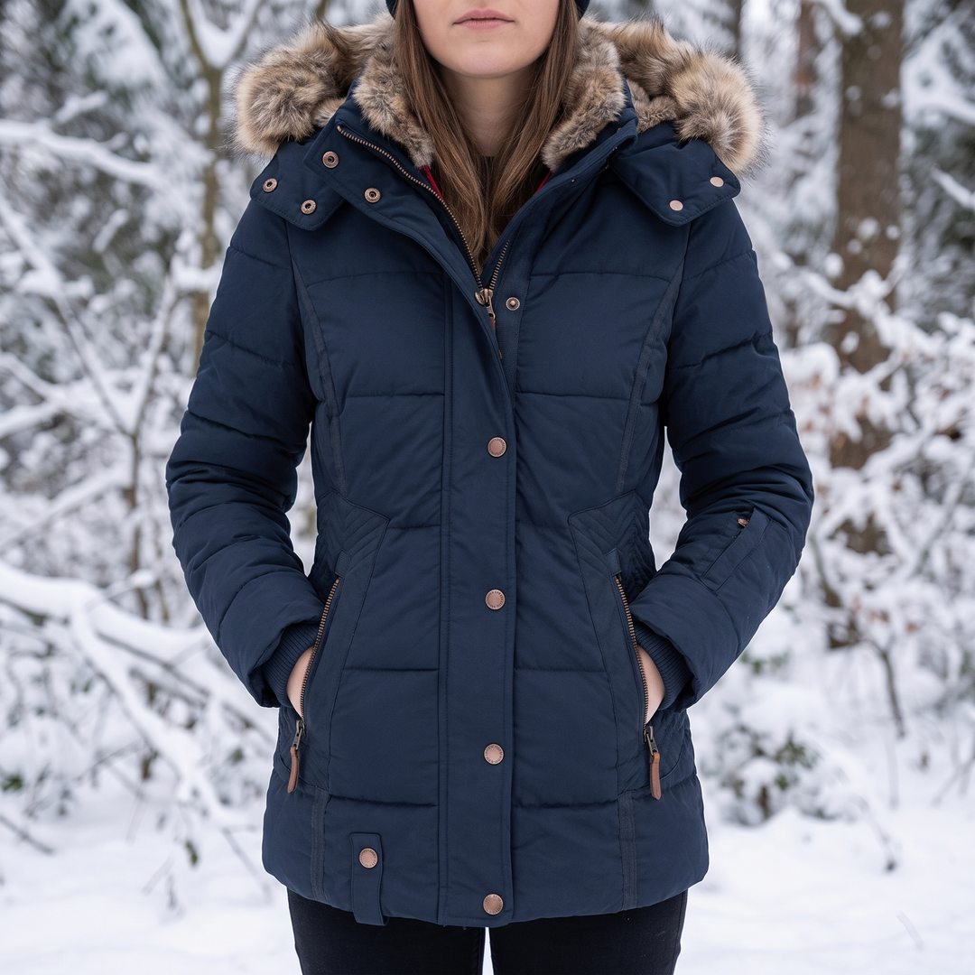 Women's Waterproof Winter Coat, Fitted Quilted Parka with Detachable Faux Fur Hood 1
