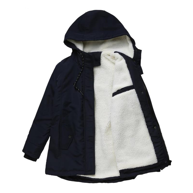 Women's Fleece-Lined Hooded Parka Coat with Drawcord Hood and Flap Pockets 9