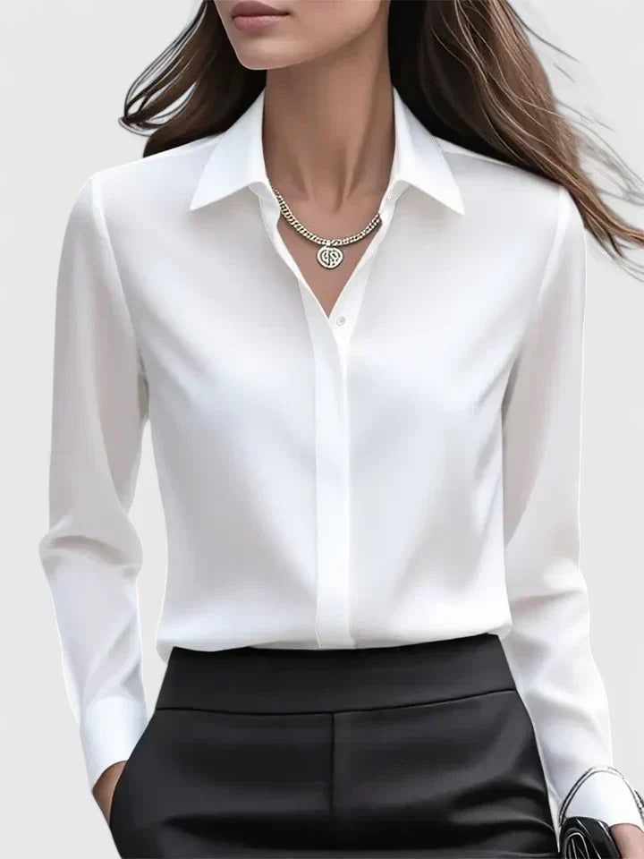 Women's Satin Long Sleeve Blouse - Polished Office Shirt 2