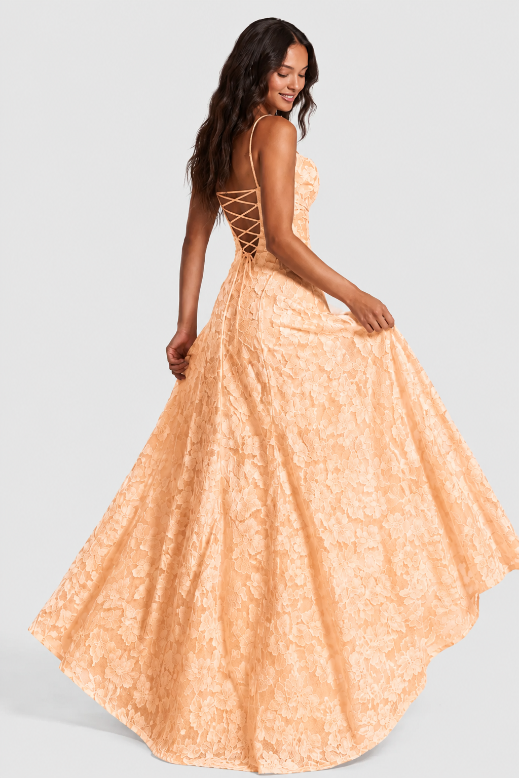 Raised 3D Floral Lace A-Line Midi-Maxi Dress with Draped Neckline 15