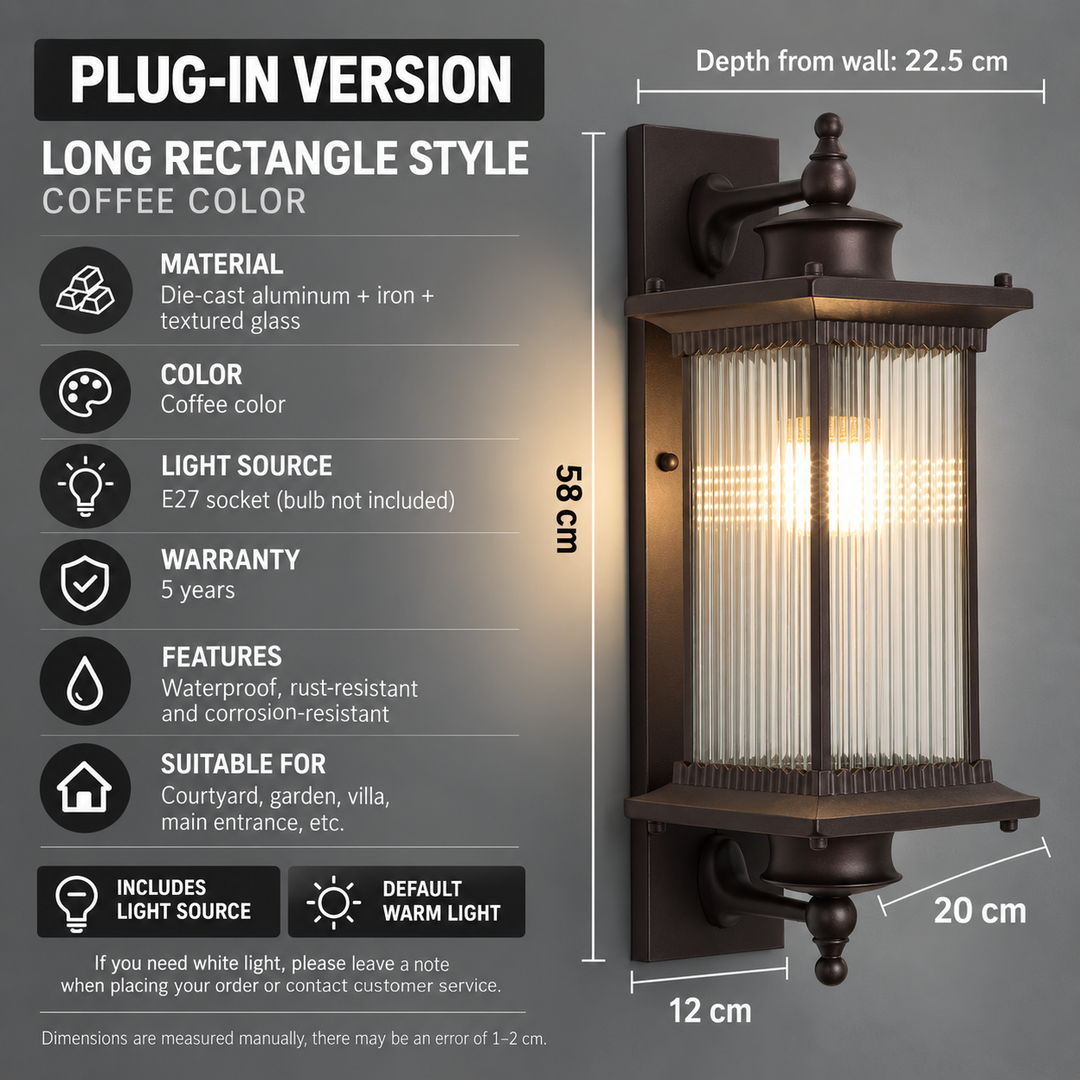 Weatherproof Ribbed Glass Outdoor Wall Light with Metal Frame (Hardwired) 4