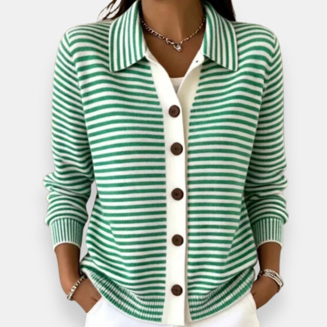 Striped Button Cardigan with Ribbed Cuffs 2
