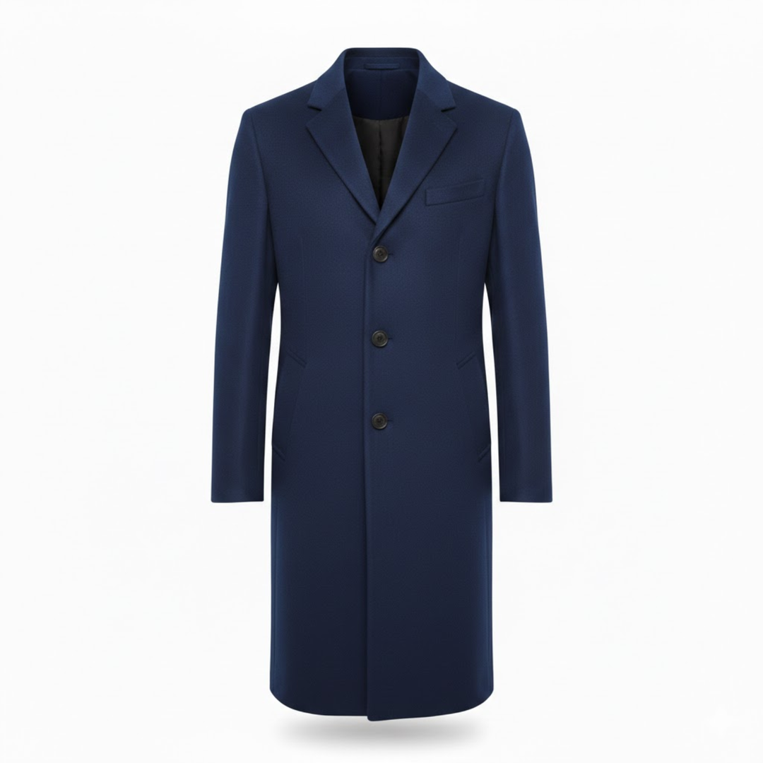 Men's Long Coat with Notch Lapel, Single Button Closure, Modern Slim Fit 5