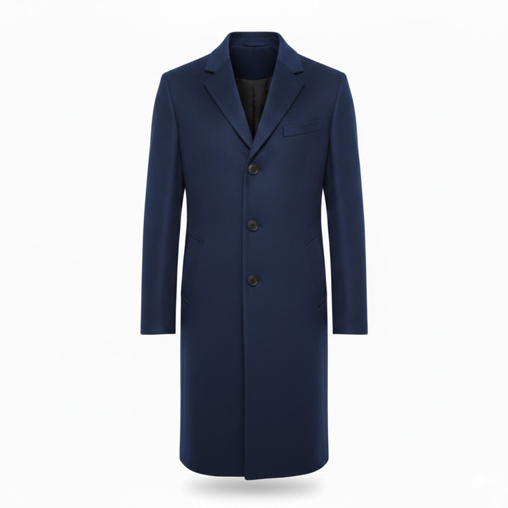 Men's Long Coat with Notch Lapel, Single Button Closure, Modern Slim Fit 5