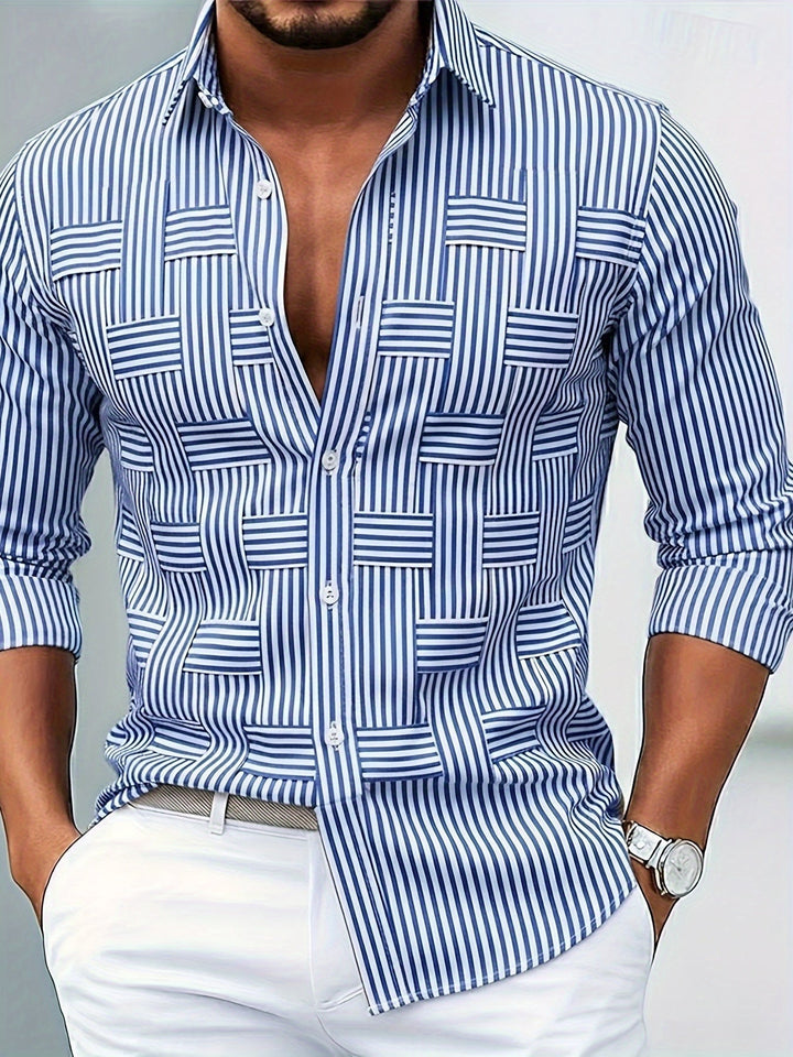 Men's Vintage Striped Long-Sleeve Button-Up Shirt with Worn-In Look 1