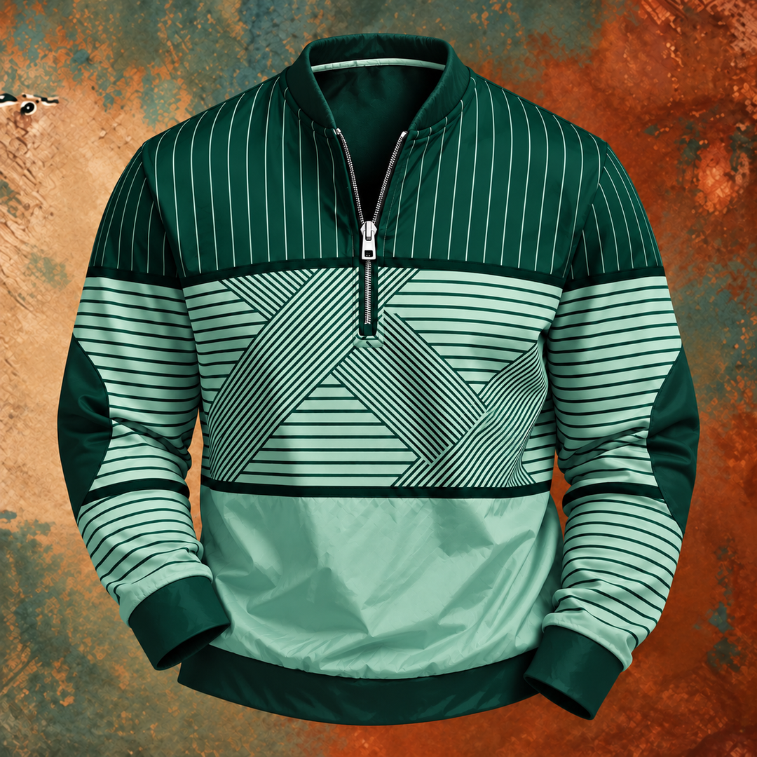 Men's Lightweight Striped Half-Zip Pullover with Long Sleeves 6