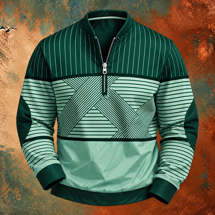 Men's Lightweight Striped Half-Zip Pullover with Long Sleeves 6
