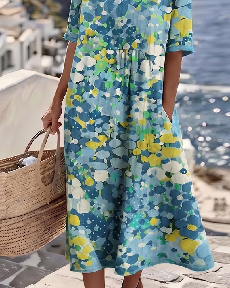 Santorini Midi Dress in Breathable Cotton Blend, Loose Flowing Fit 11