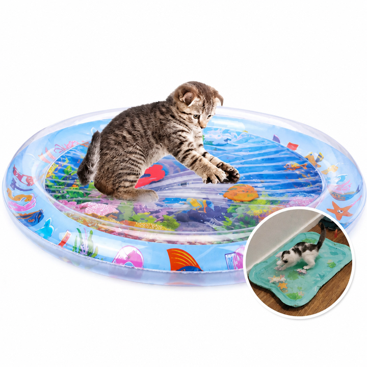 Cat Water Play Mat with Floating Fish - BPA-Free Silicone Cooling Pad 6