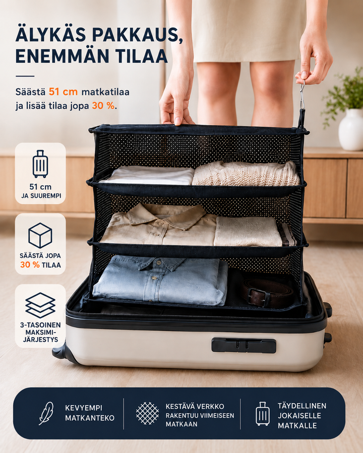 Foldable Hanging Travel Shelf Organizer with 3 Shelves and Zip Pocket 3