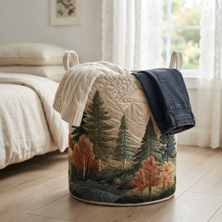 Quilted Fabric Laundry Basket with Forest Prints, Self-Standing, 3 Sizes 13
