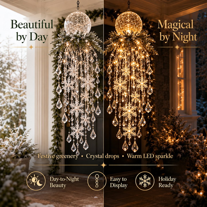 Hanging Outdoor Christmas Lights, Battery LED with Crystal Accents and Remote 3