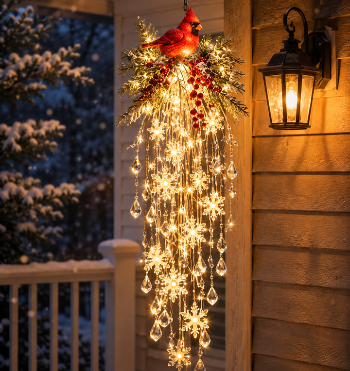 Hanging Outdoor Christmas Lights, Battery LED with Crystal Accents and Remote 27