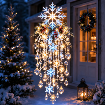 Hanging Outdoor Christmas Lights, Battery LED with Crystal Accents and Remote 15