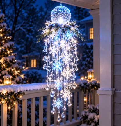 Hanging Outdoor Christmas Lights, Battery LED with Crystal Accents and Remote 10
