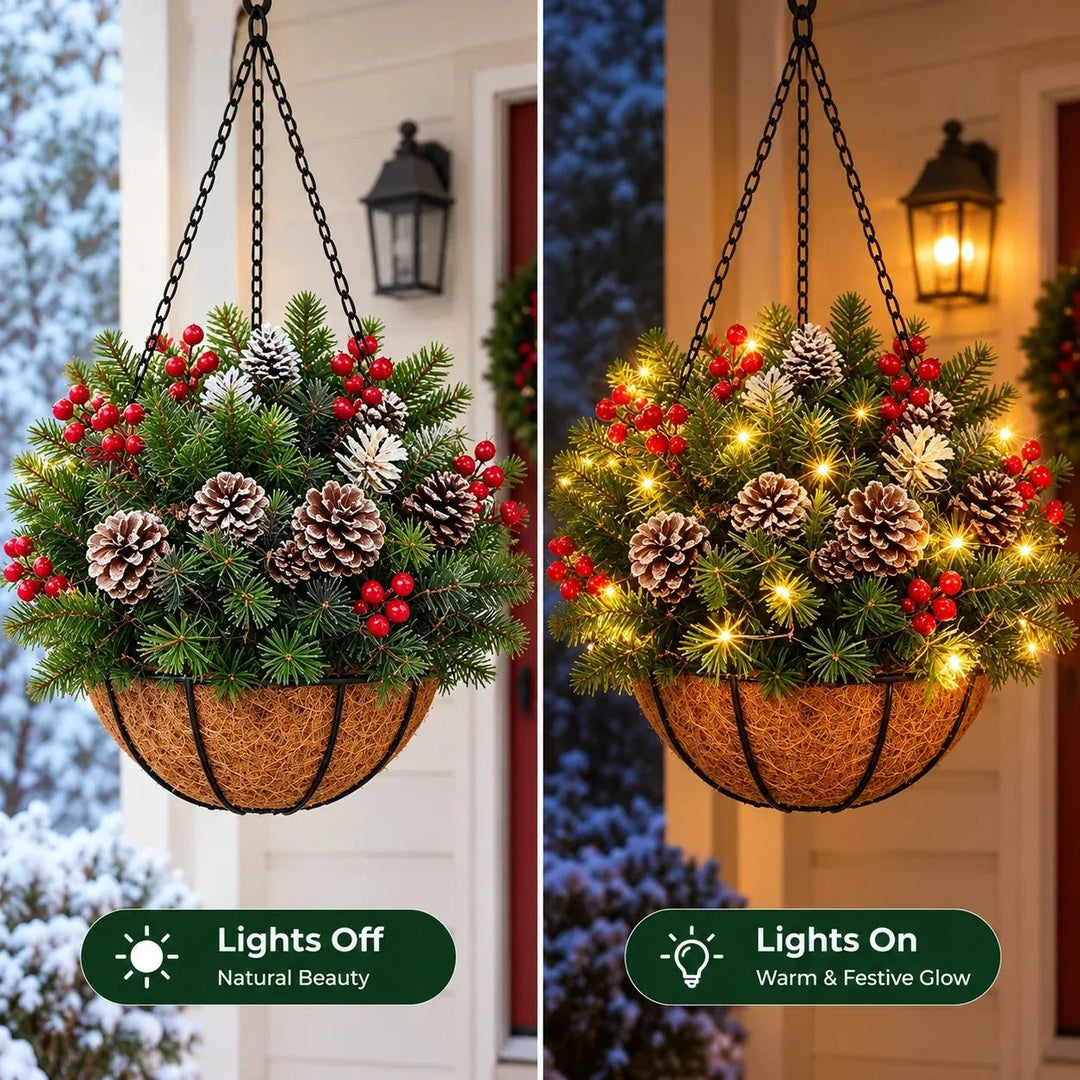Prelit Hanging Christmas Basket, Battery Powered, 17.7 x 11.8 in 2