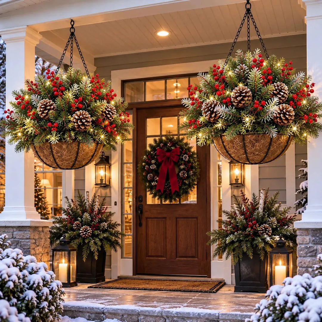 Prelit Hanging Christmas Basket, Battery Powered, 17.7 x 11.8 in 4
