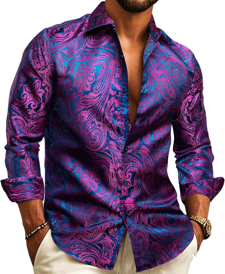 Men's Paisley Jacquard Shirt – Long-Sleeve Style for Weddings & Evening Wear 14