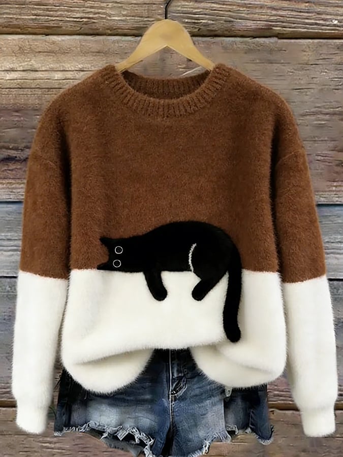 Cat Print Oversized Sweater 10