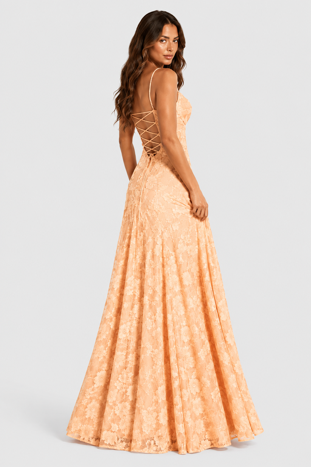 Raised 3D Floral Lace A-Line Midi-Maxi Dress with Draped Neckline 14