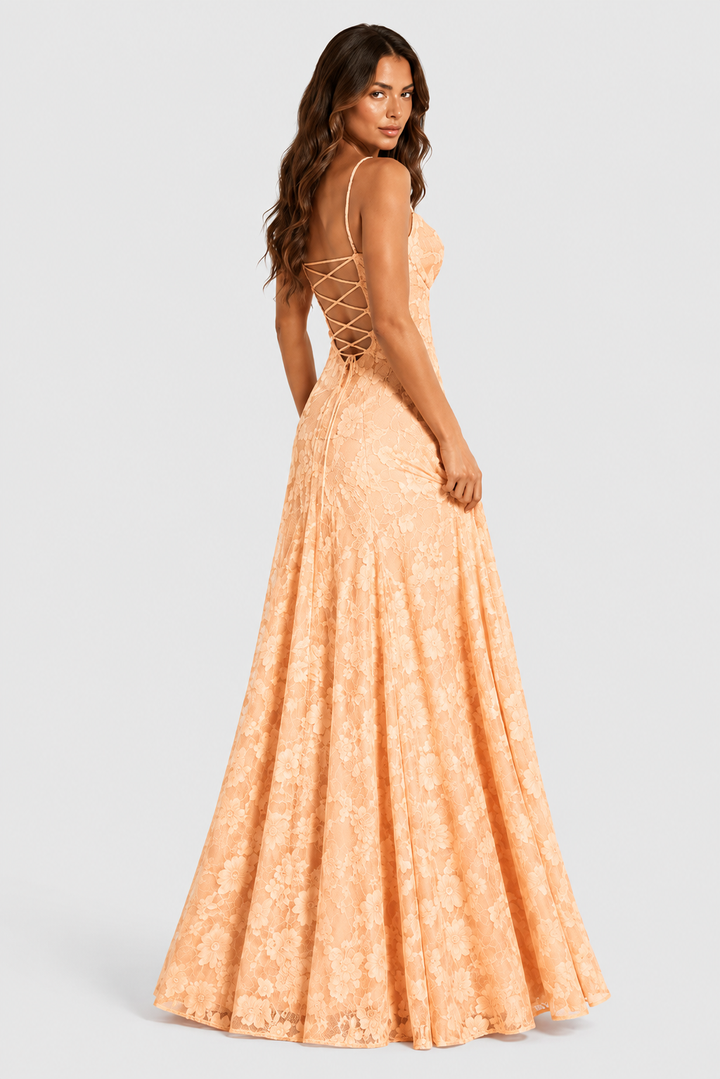 Raised 3D Floral Lace A-Line Midi-Maxi Dress with Draped Neckline 14
