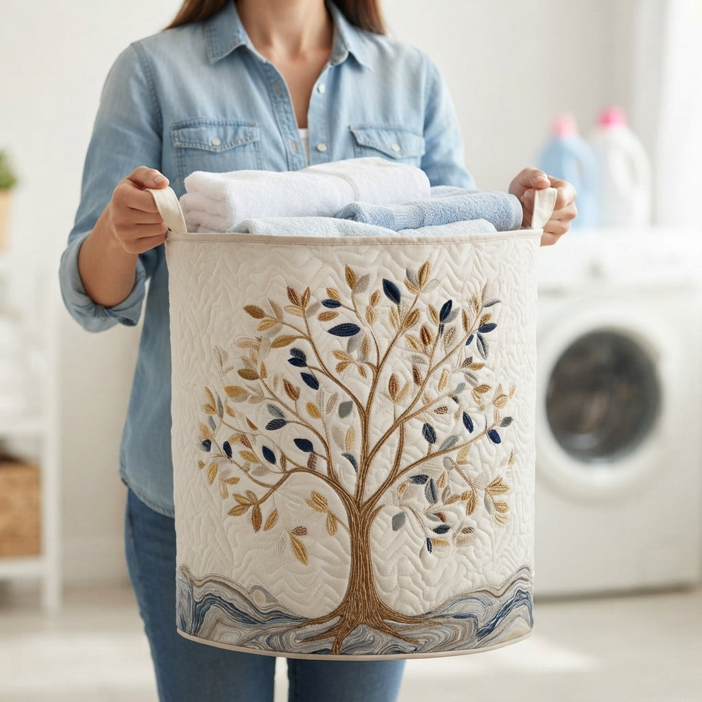 Quilted Floral Laundry Basket, Self-Standing with Sturdy Handles 3