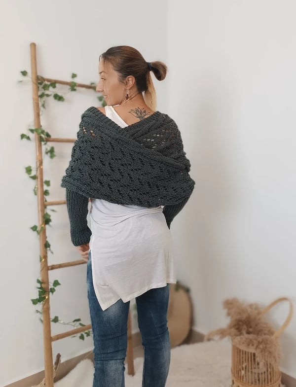 Double Sleeve Wrap Scarf - Cozy Knit Shawl with Built-In Sleeves 6